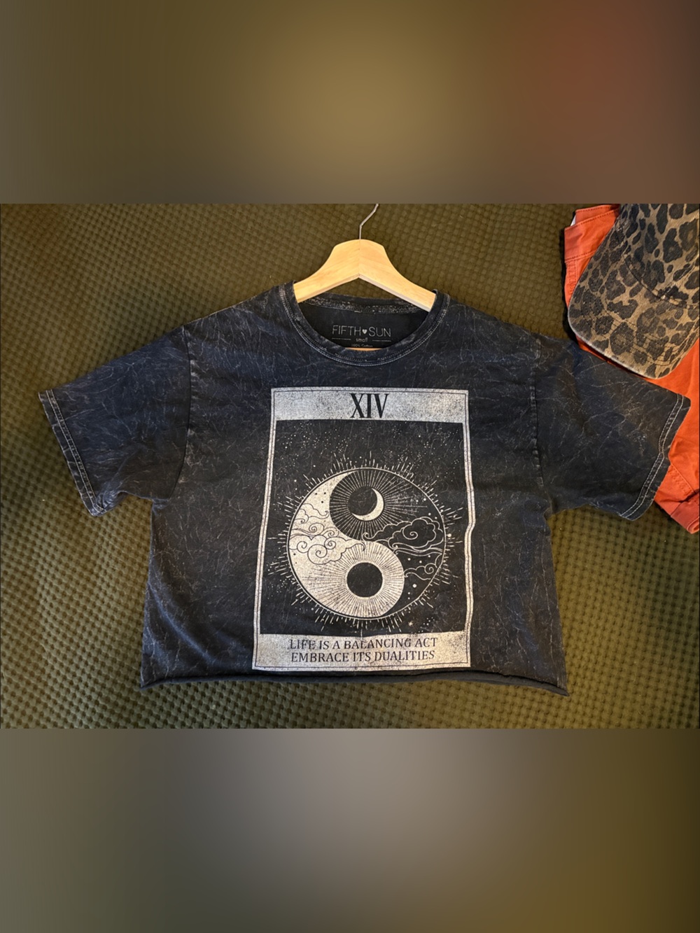 Distressed Wash Black Graphic Yin Yang Tee